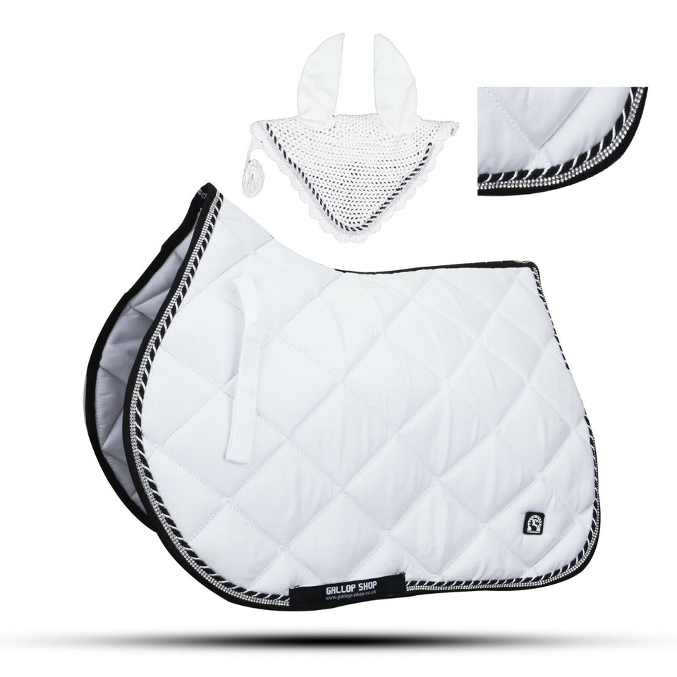 Numnah General Saddle Pads with Matching Fly Veil Set & Jewel Trimming