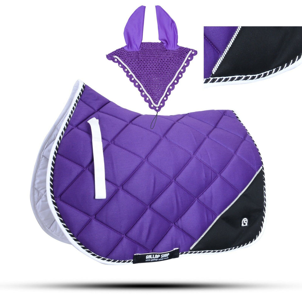 Numnah General Saddle Pads with Matching FlyVeil Set & Jewel Trimming Amara Palm