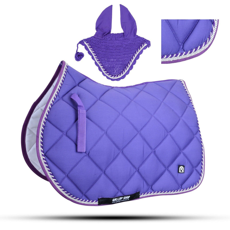 Numnah General Saddle Pads with Matching Fly Veil Set & Jewel Trimming