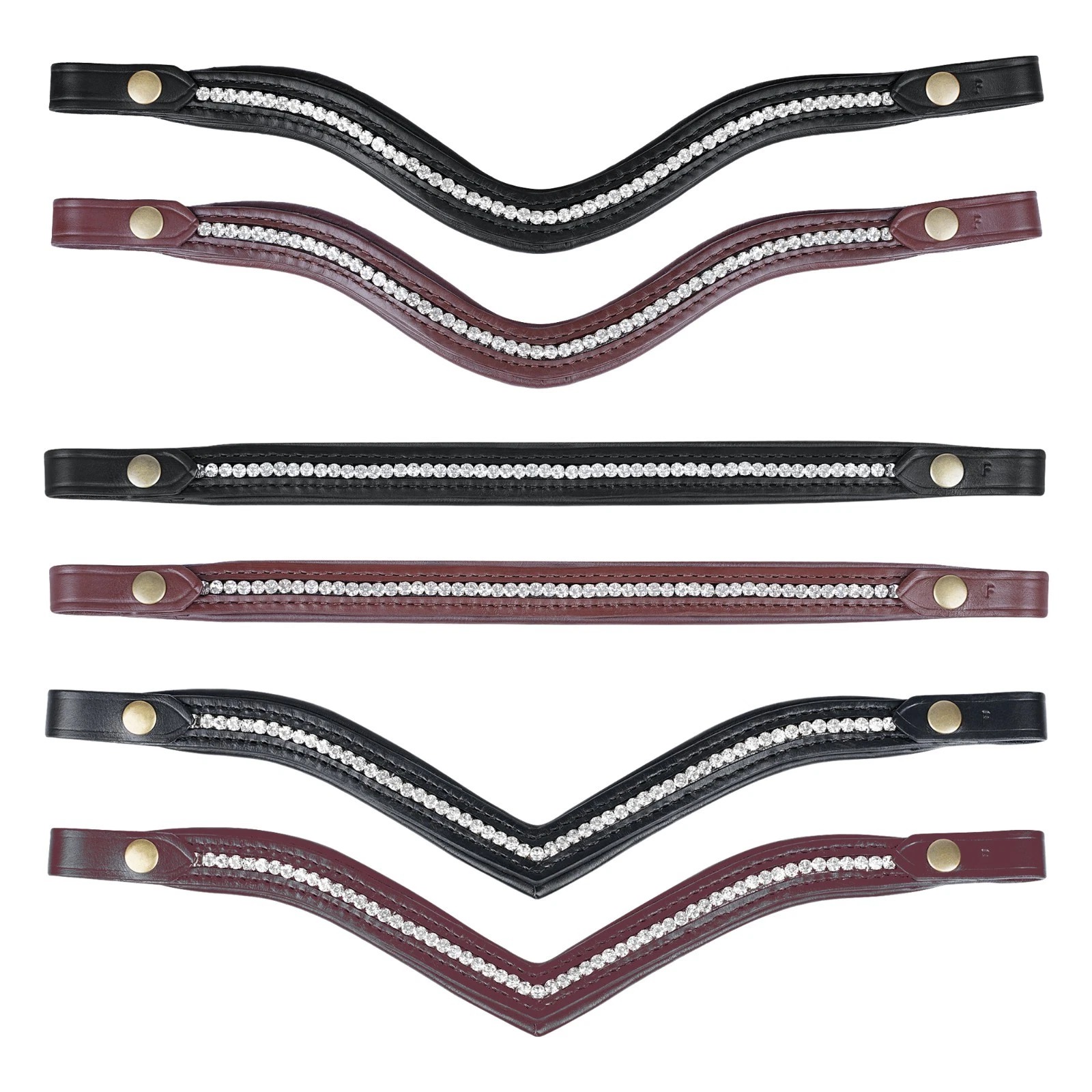 Crystal Studded Leather Brow Band, Western Horse Tack with Decorative Rhinestone